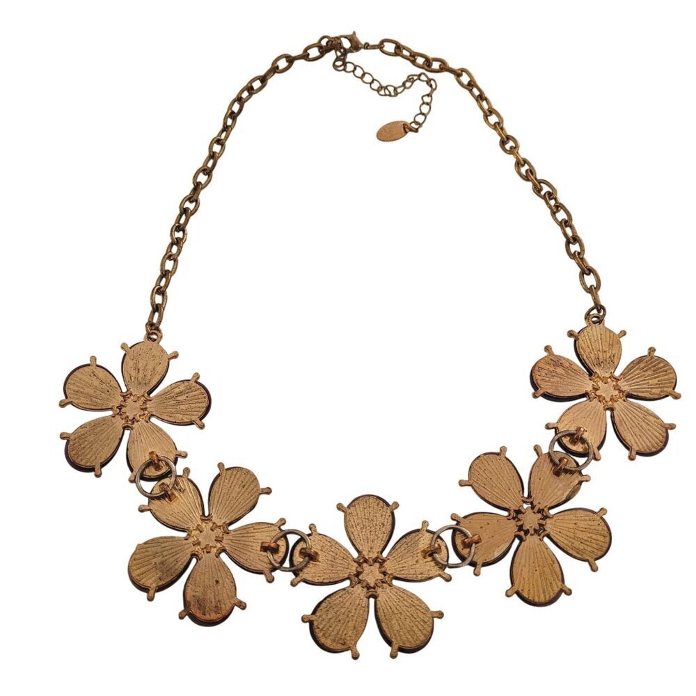 etc! Purple Rhinestone Floral Statement Necklace Gold Tone Chain 18" Adjustable - Picture 4 of 6